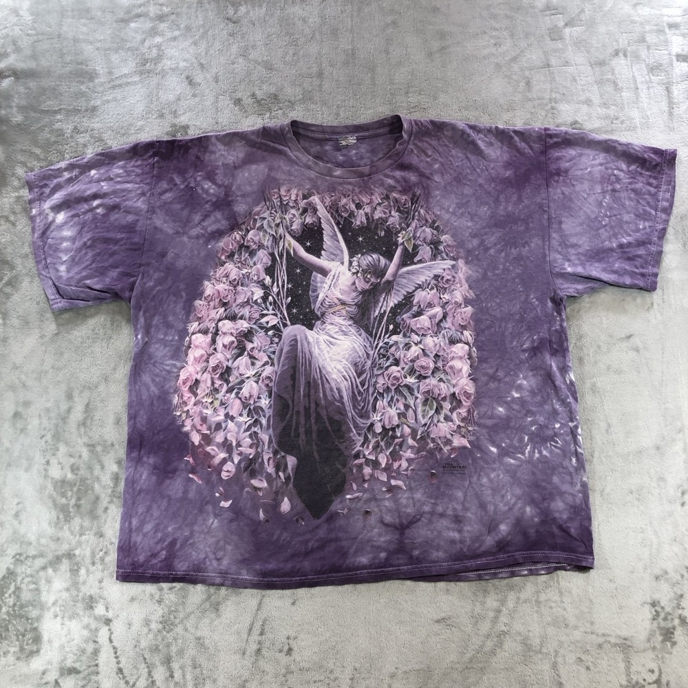Vintage The Mountain Shirt Mens 2XL Purple Angel Roses Graphic Tee Tie Dye